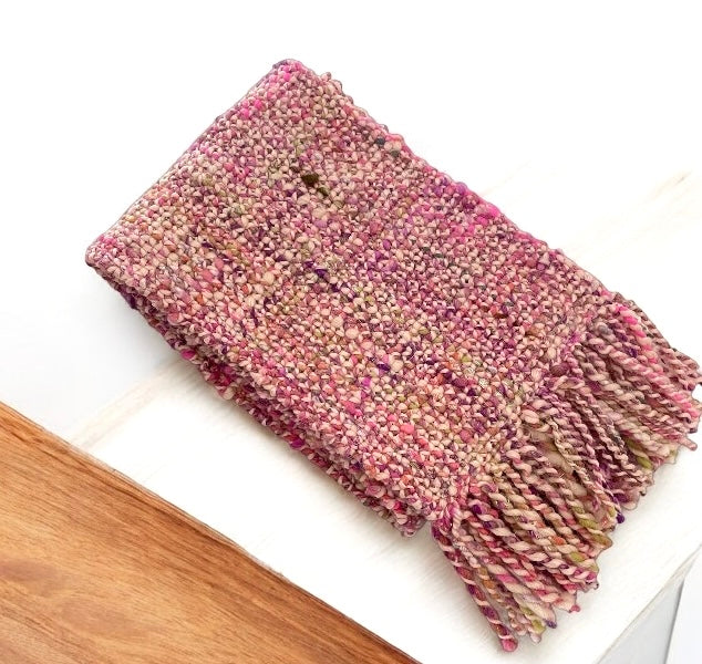Hand Dyed - Hand Spun Handmade Chunky Scarf - Merino & Silks - Woven