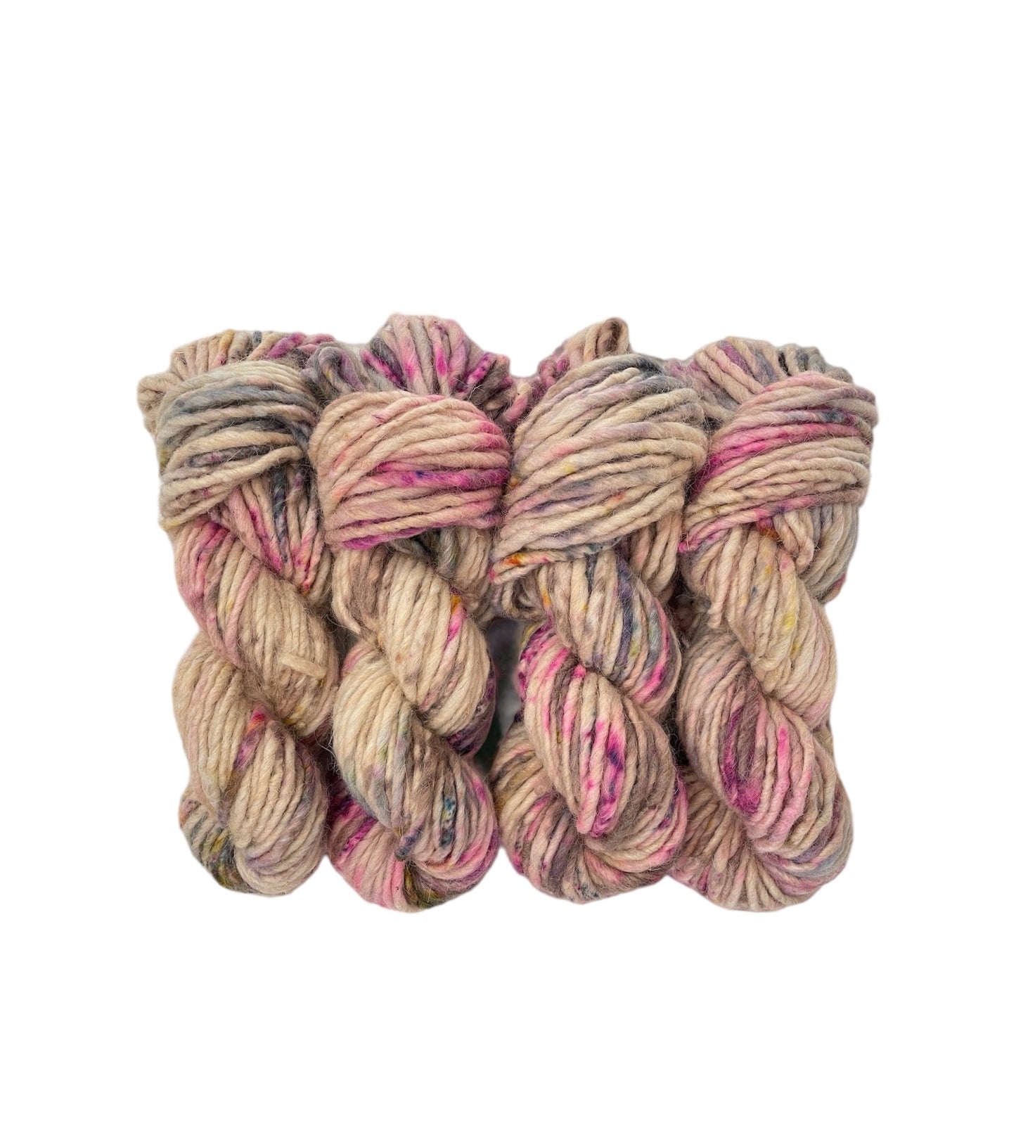 "BEIGE DAZE is a hand dyed and hand spun super chunky yarn. Crafted with precision and care, this high-quality yarn will add a unique touch to your knitting and crocheting projects. Experience the luxurious softness and beautiful texture of this one-of-a-kind yarn."