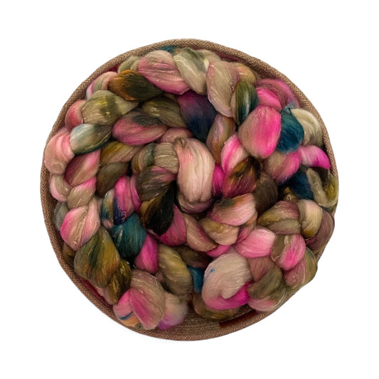 Fuchsia Forest -  Merino Wool & Silk Slubs - Spinning Fibre/Fiber