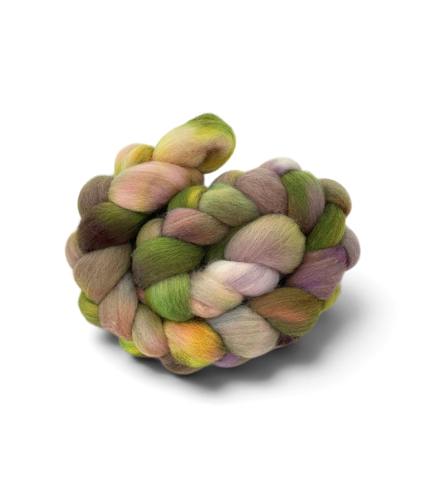 Multicolored skein of yarn on a white background