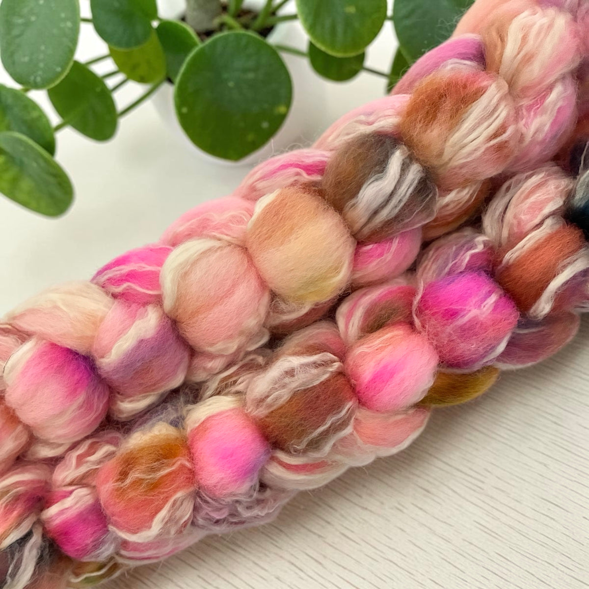 Petals & Bark -70% Blue Faced Leicester Wool 30% Seacell - Roving/Top Fibre