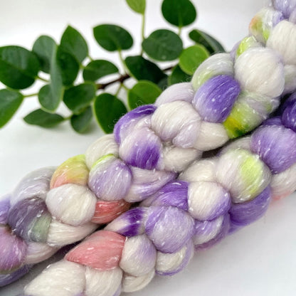 Lilac & Lime - Merino Wool & Silk Slubs - Spinning Fibre/Fiber