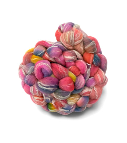 Sorbet Swirl - 70% Blue Faced Leicester Wool 30% Seacell - Roving/Top Fibre