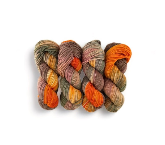 Made from 100% sustainable Merino wool, this fingering/sock weight yarn is perfect for eco-conscious knitters looking for high-quality, unique yarn. Each 100g skein is carefully hand-dyed for a one-of-a-kind result.