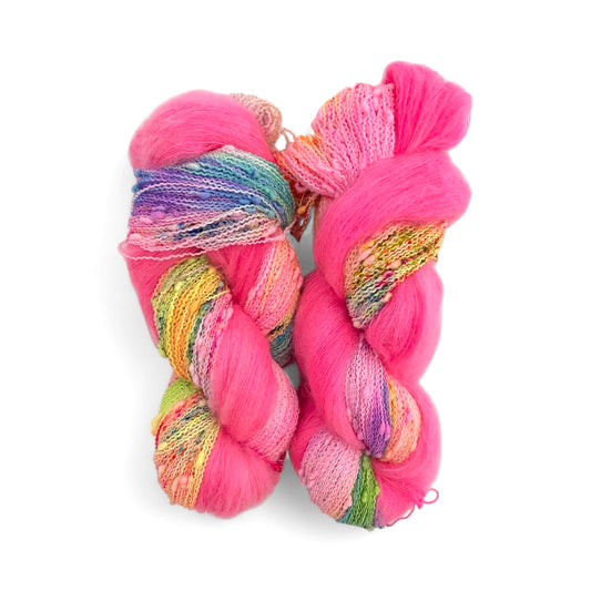 Perfect Pink Duet - Slub Fingering Weight + Mohair