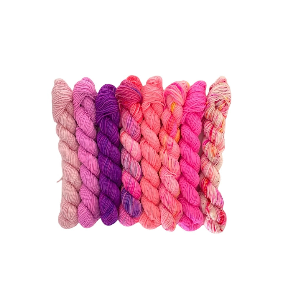 Introducing the Mini Skein Pink Set, perfect for all your crafting needs! Made from high-quality yarn and featuring mini skeins, this set offers endless possibilities for your next project. Get yours today and let your creativity run wild!