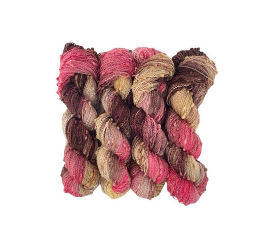 STRAWBERRY FUDGE yarn offers a unique blend of merino and nylon for added durability. The textured slub design adds depth and dimension to any project. Each 100g skein is perfect for lightweight, yet sturdy, fingering weight projects.